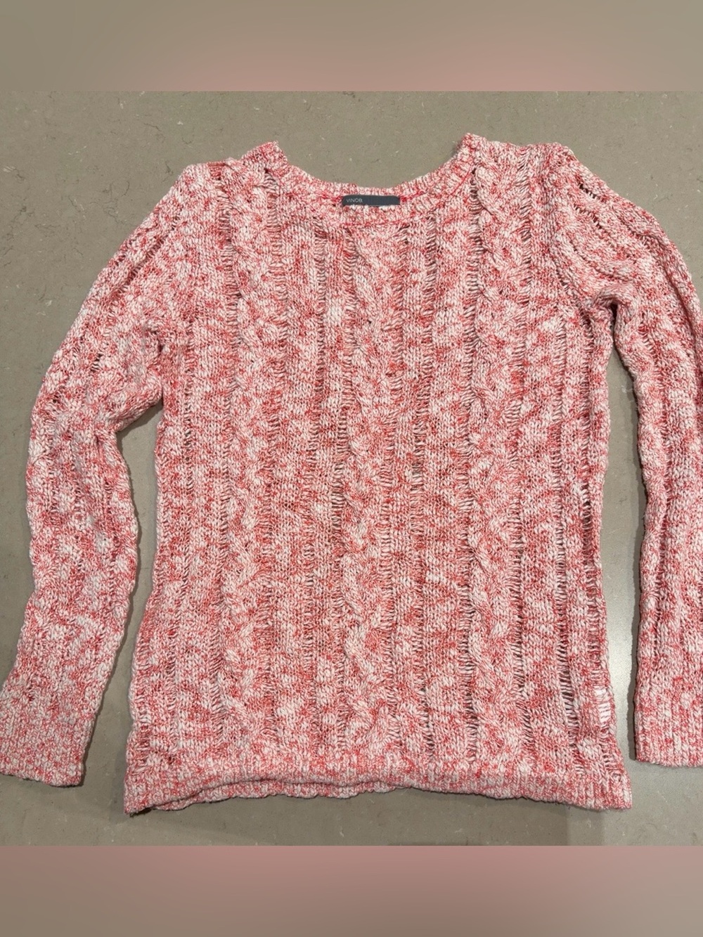 Vince Coral Pink White Marled Cable Sweater - tagged XL, fits like Small/Medium